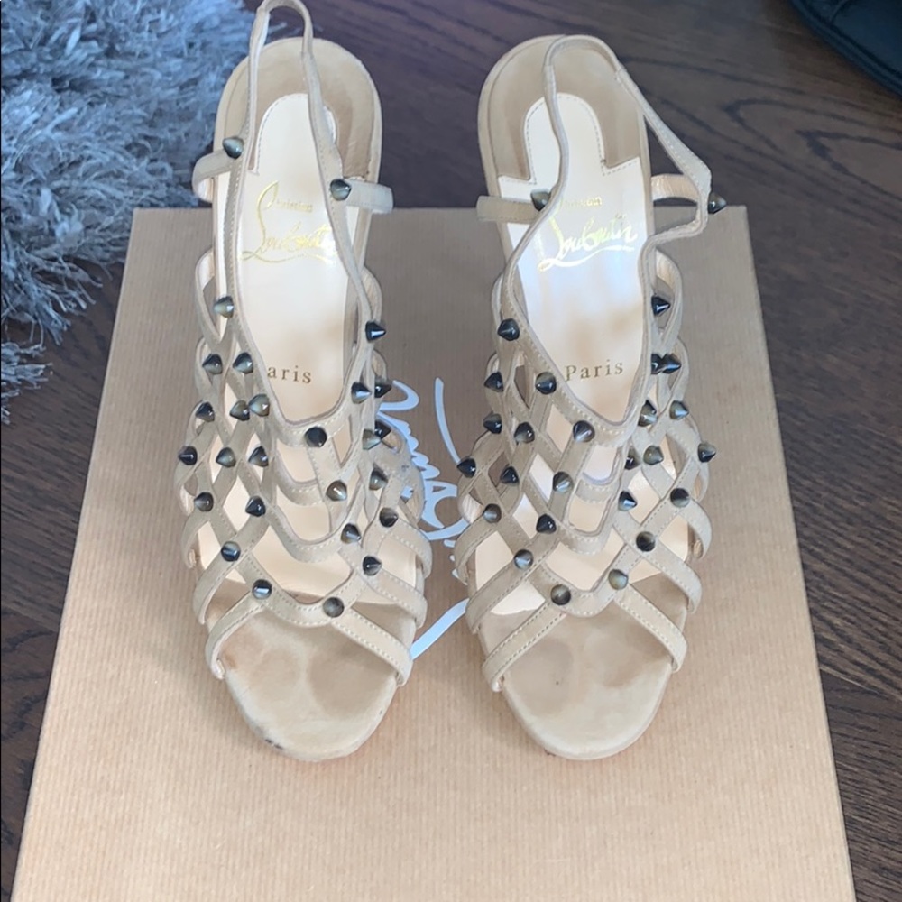 Nude Louboutin studded sandals